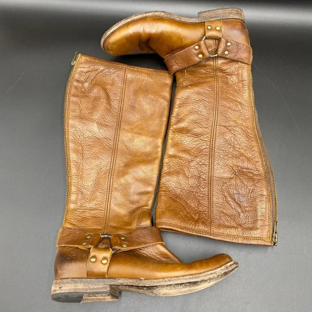 Frye Full Back Zip Brown Boots Women's Size 6
